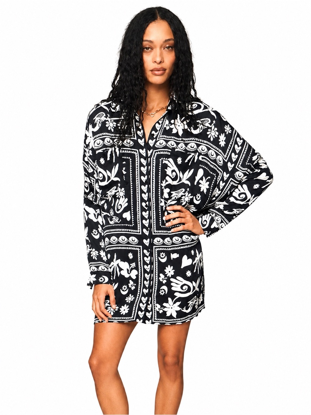 Corey Lynn Calter Small. Printed Mini Shirtdress